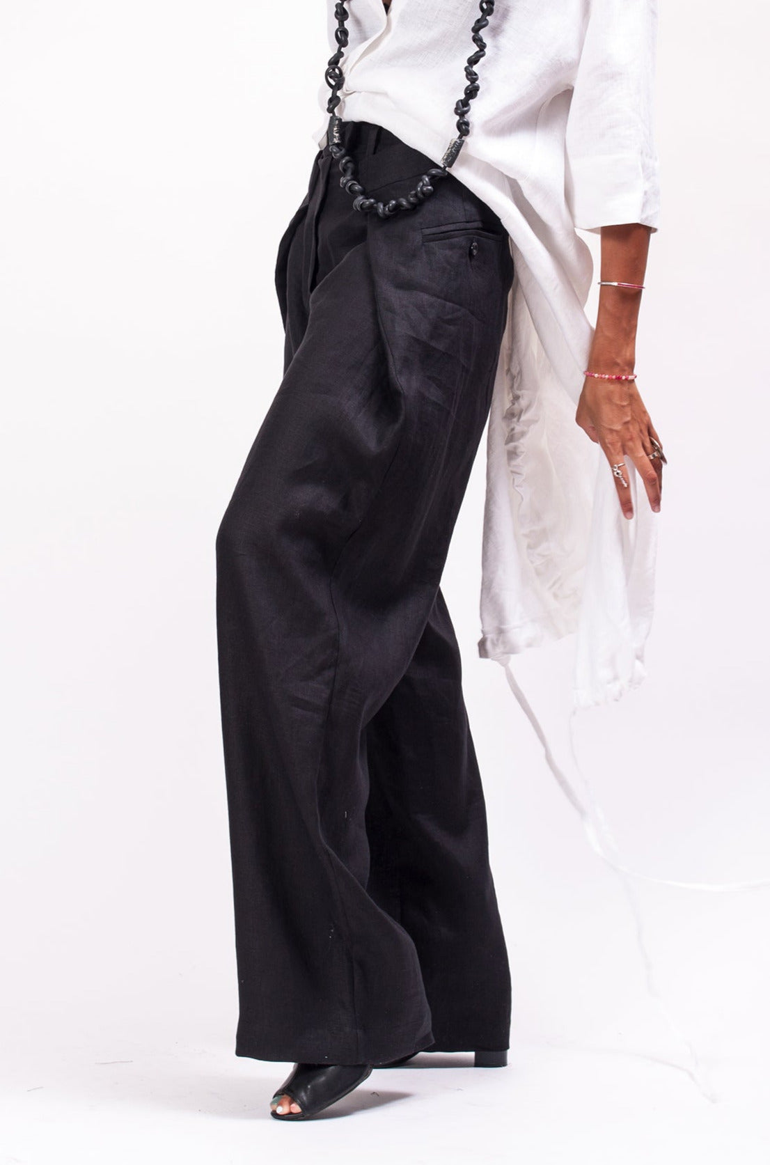 Wide Leg Linen Pant Black