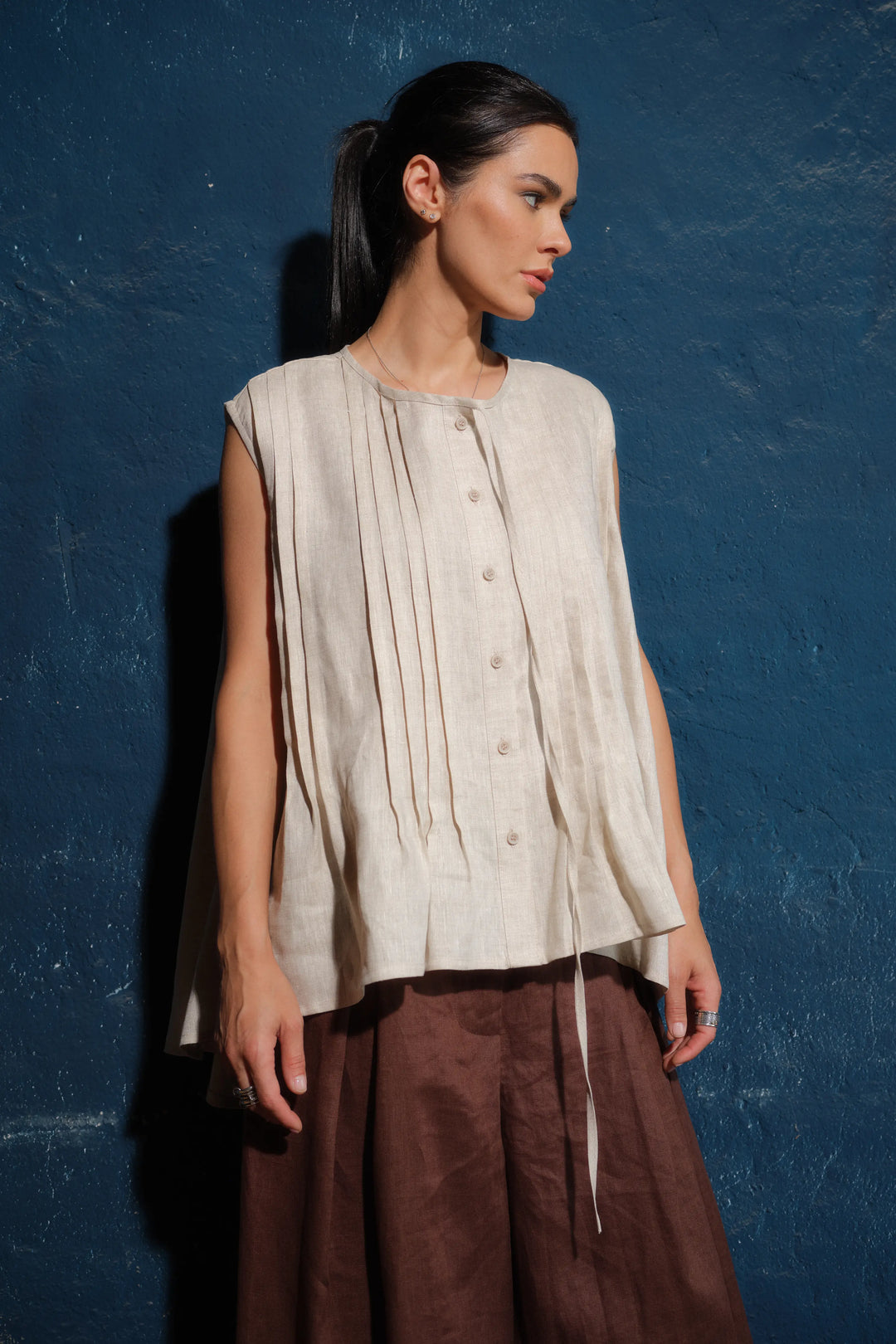 Women's Linen Shirt in Light Beige