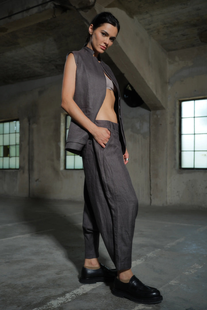 Ankle-length Boho Linen Harem Pants - Side View