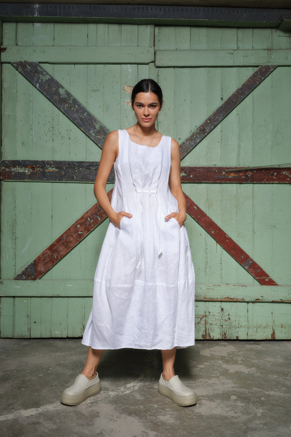 Italian Linen Midi Dress - Square Neckline