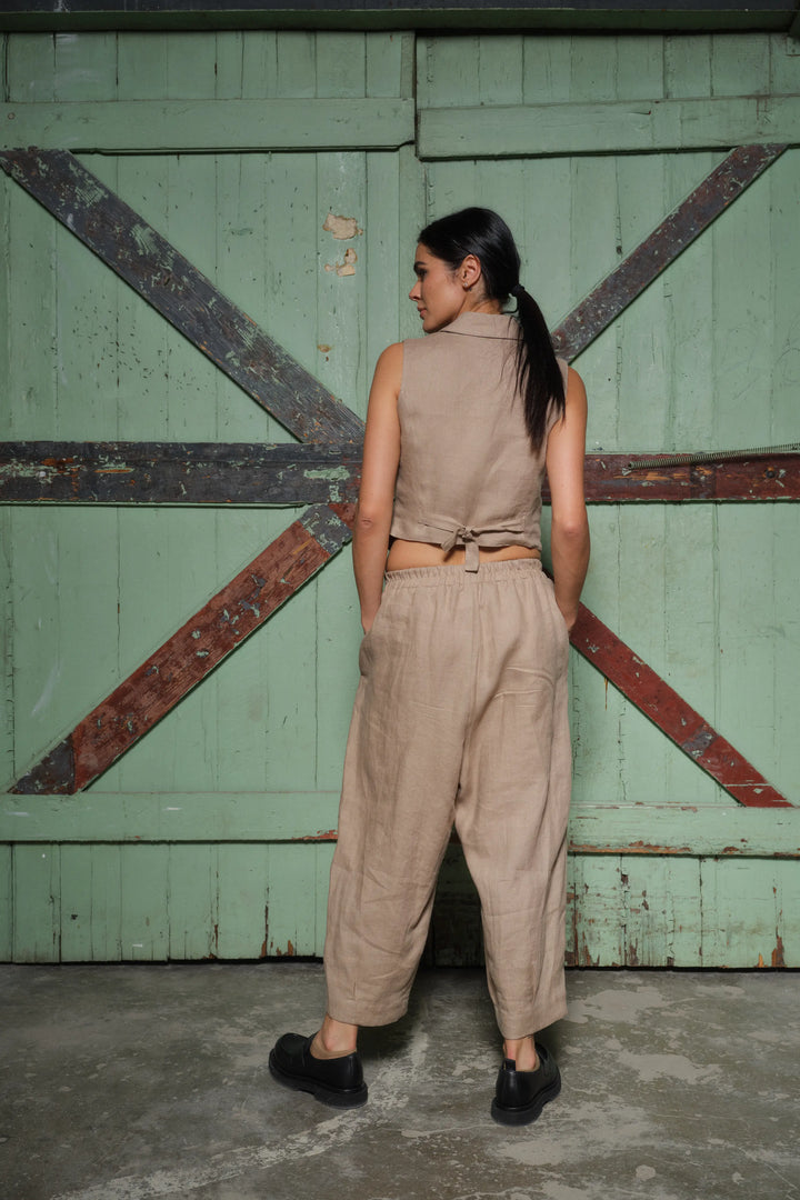 Women's Boho Linen Low-Crotch Pegged Pants - Back View