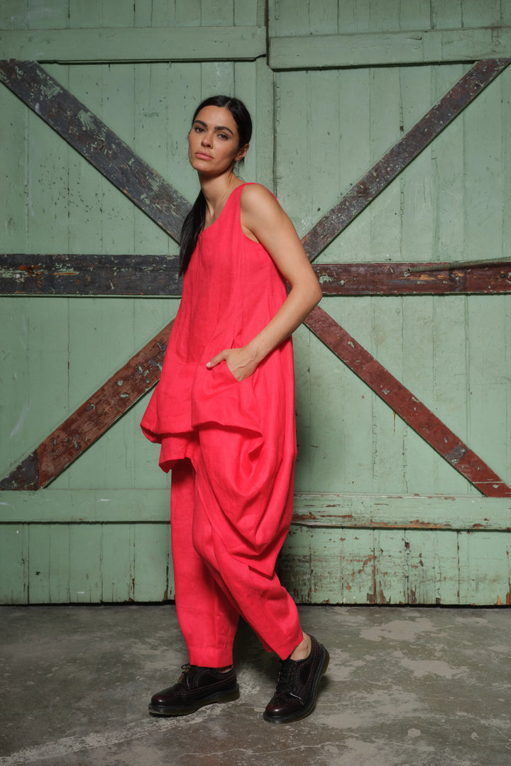 Serenity in Linen- Effortless Draped Oversized Sleeveless Tunic for Stylish Elegance