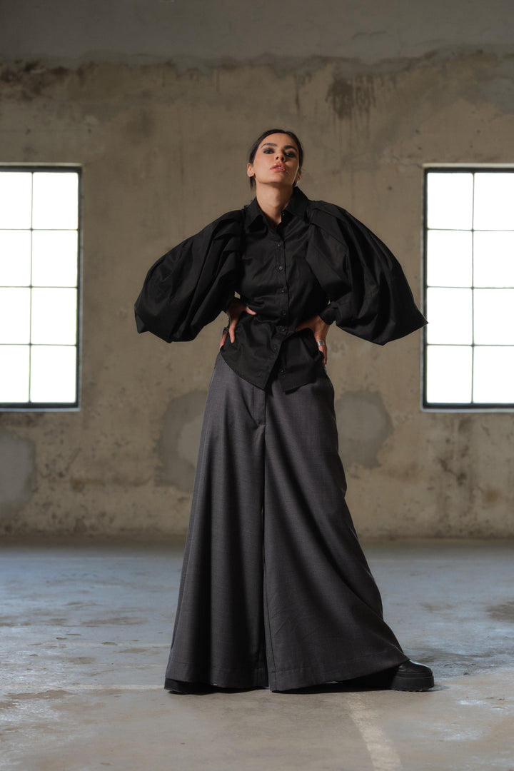 Avant garde sleeves black cotton shirt for women