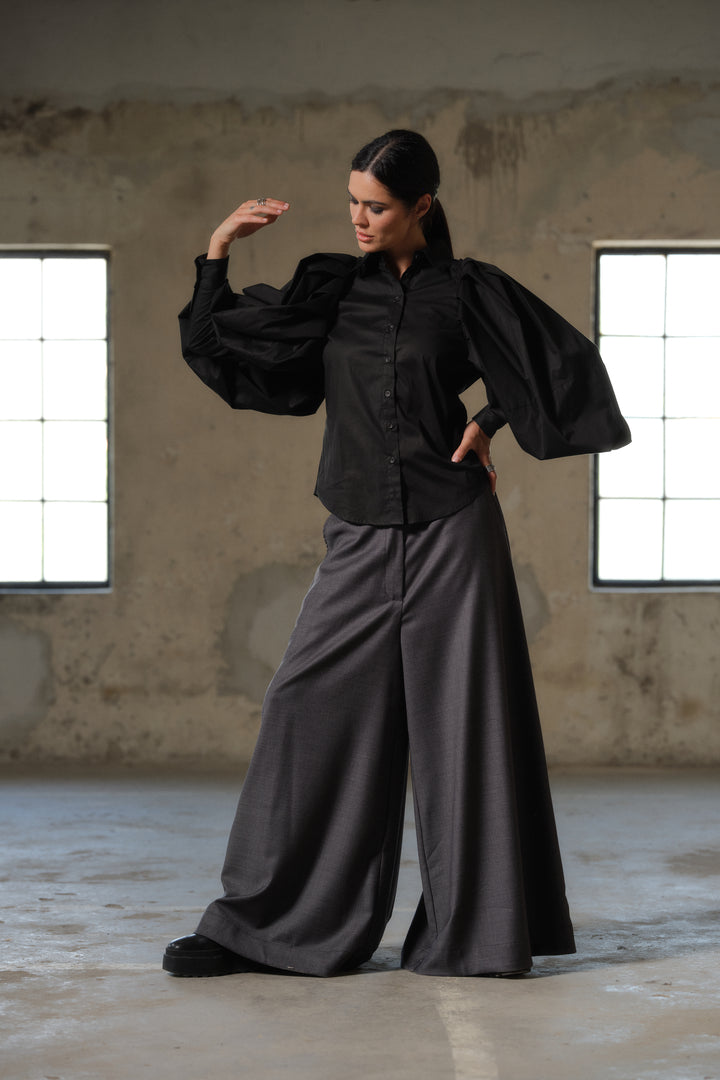 Avant garde sleeves black cotton shirt for women