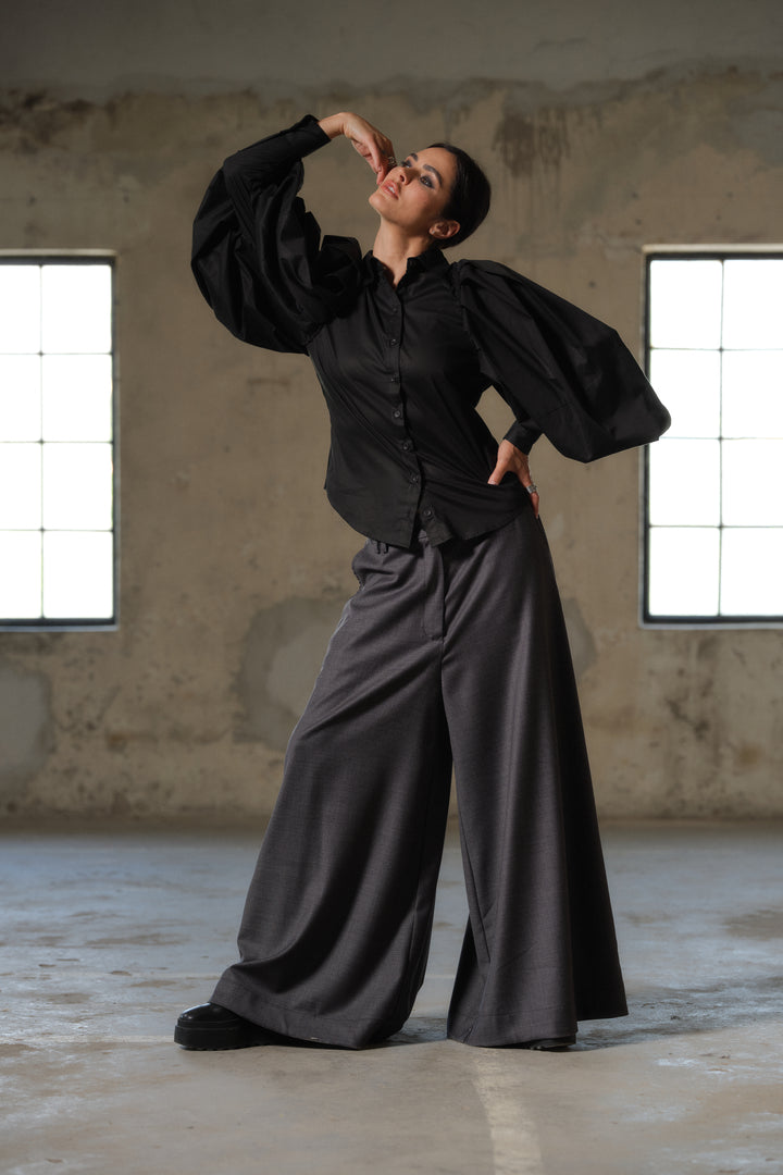 Avant garde sleeves black cotton shirt for women