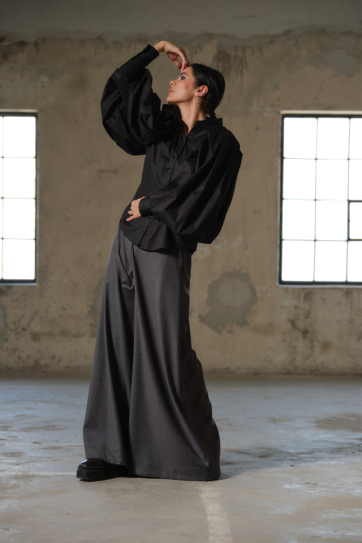 Wide leg wool palazzo pants women's