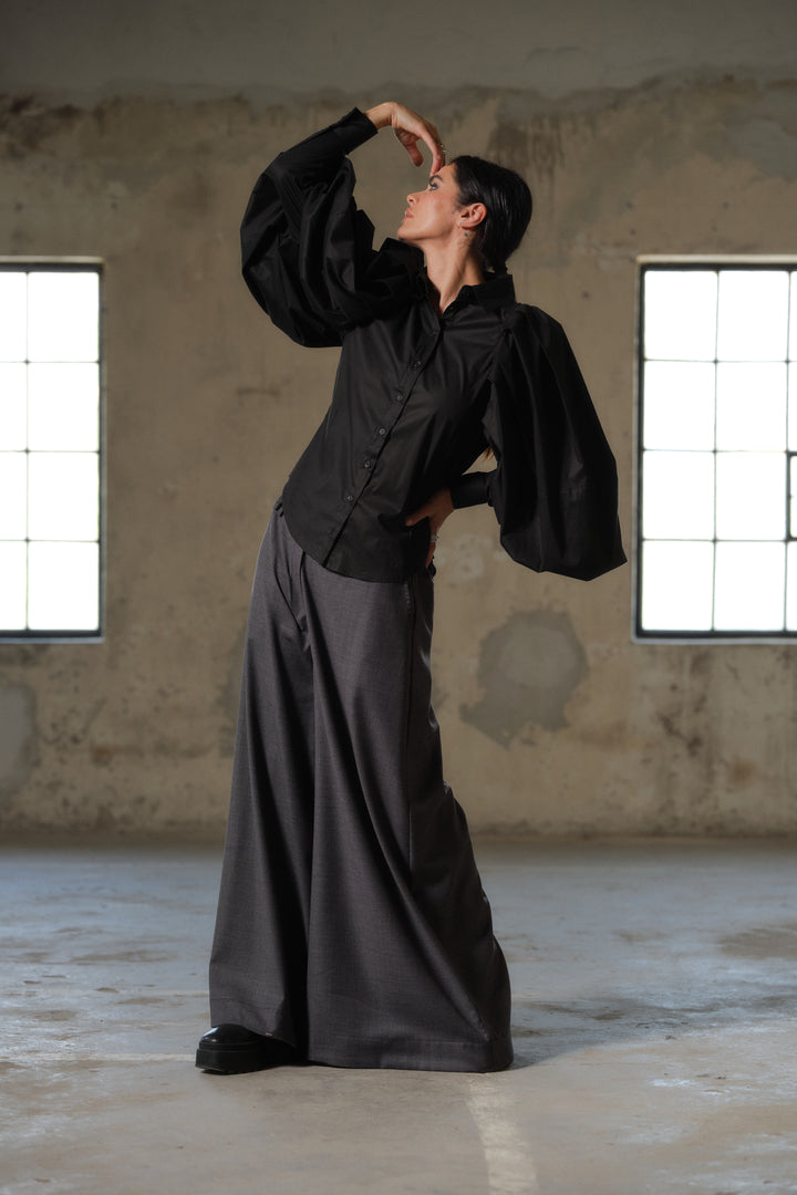 Avant garde sleeves black cotton shirt for women