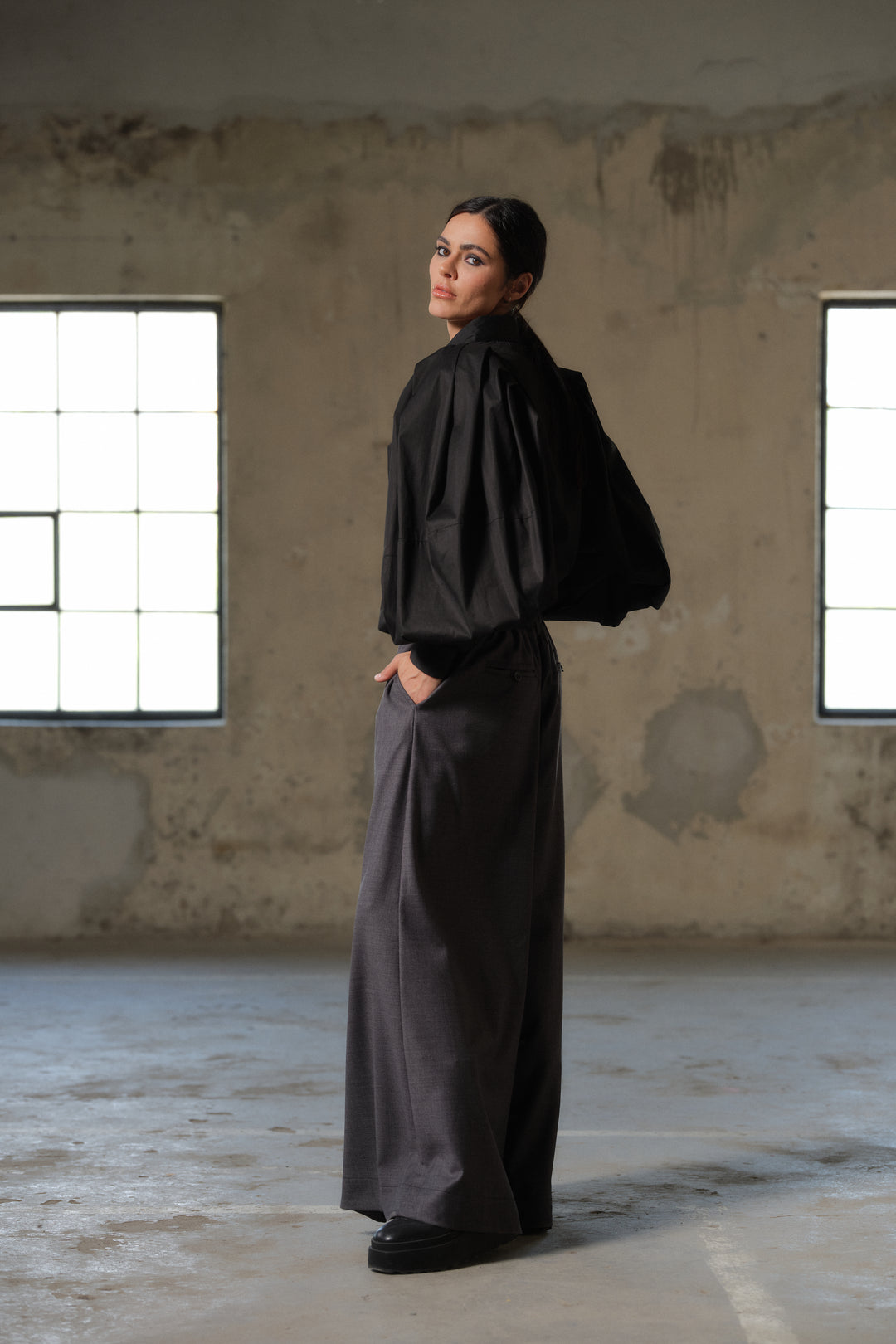 Avant garde sleeves black cotton shirt for women