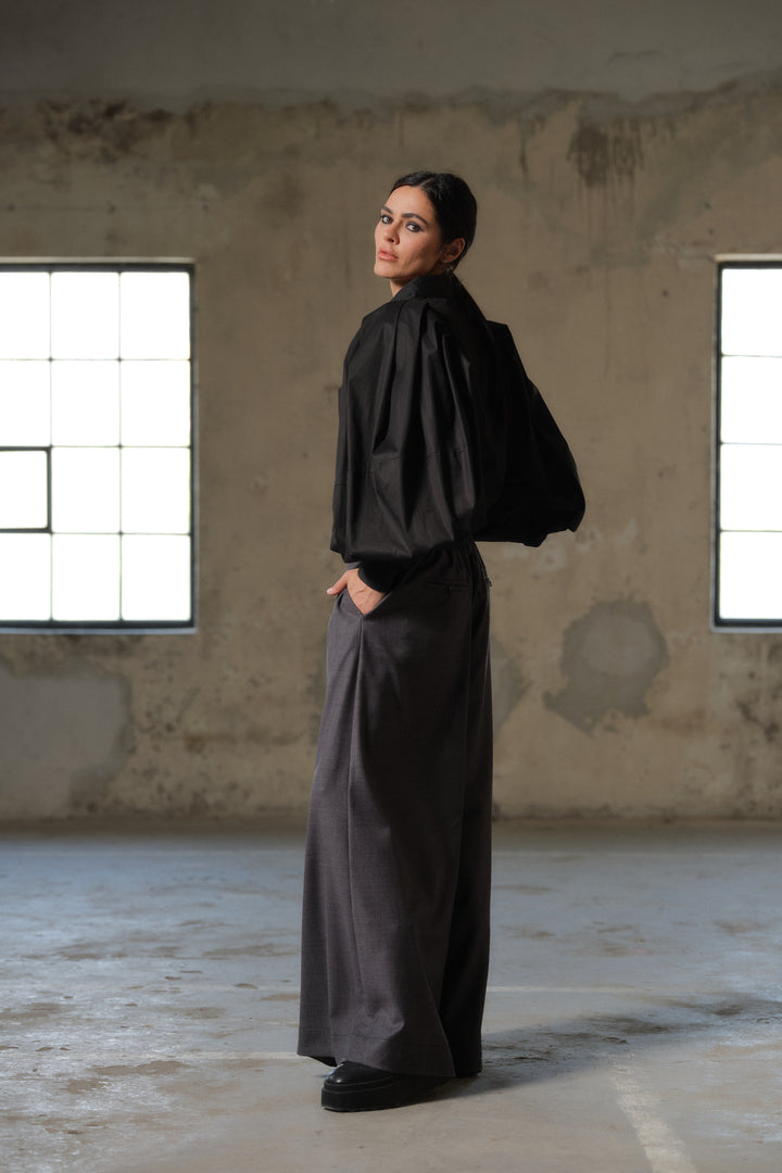 Avant garde sleeves black cotton shirt for women