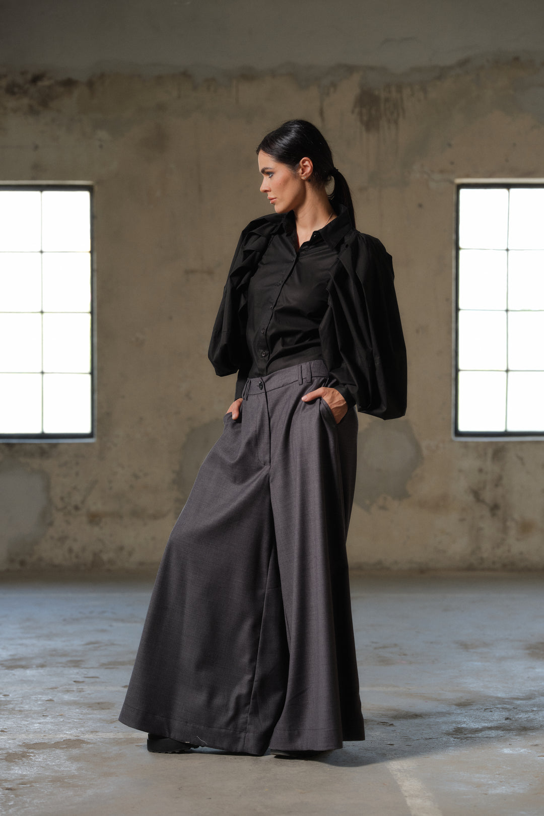 Avant garde sleeves black cotton shirt for women