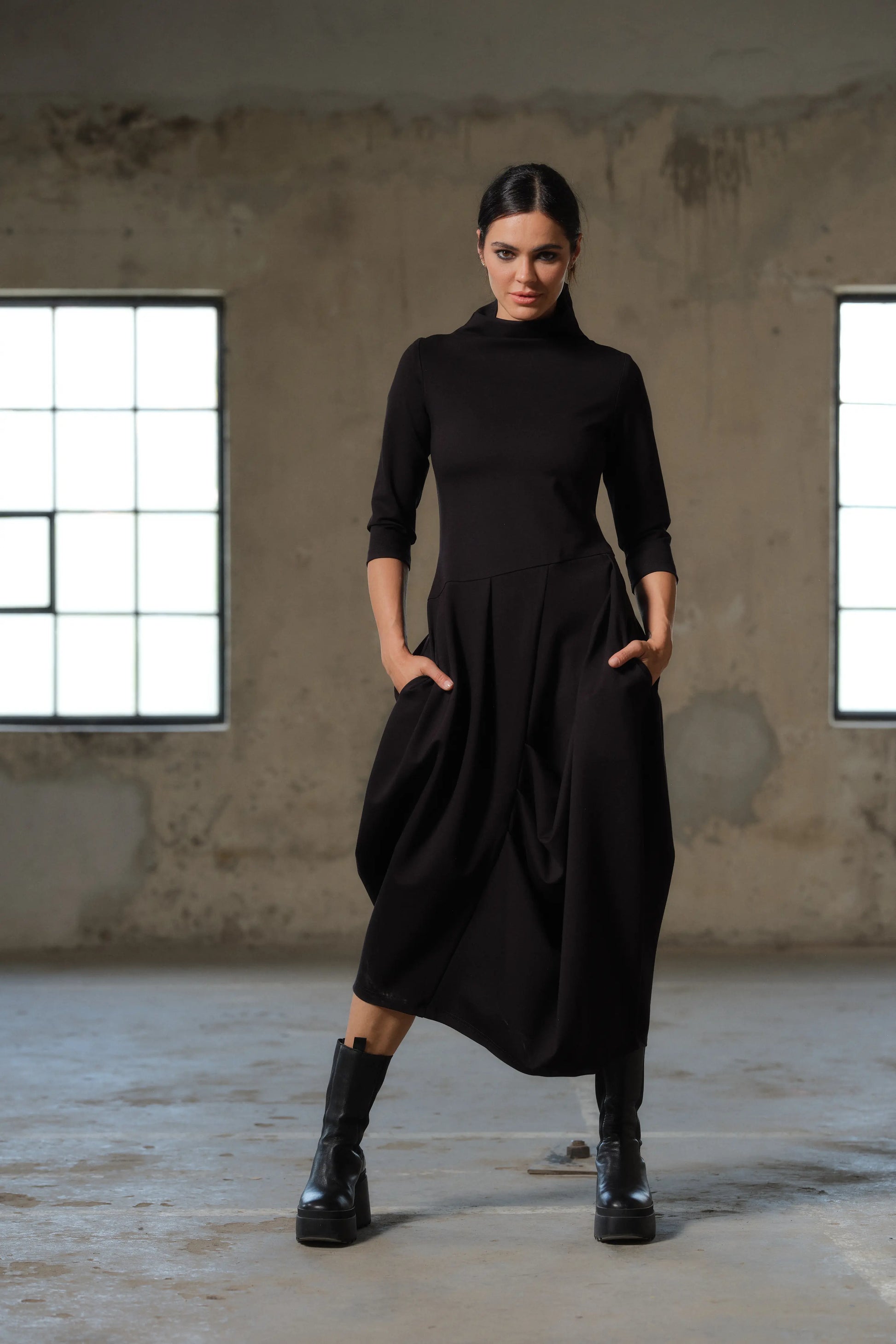 Long sleeve black winter dress sales