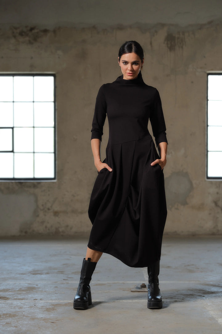 Asymmetrical long black winter avant garde dress