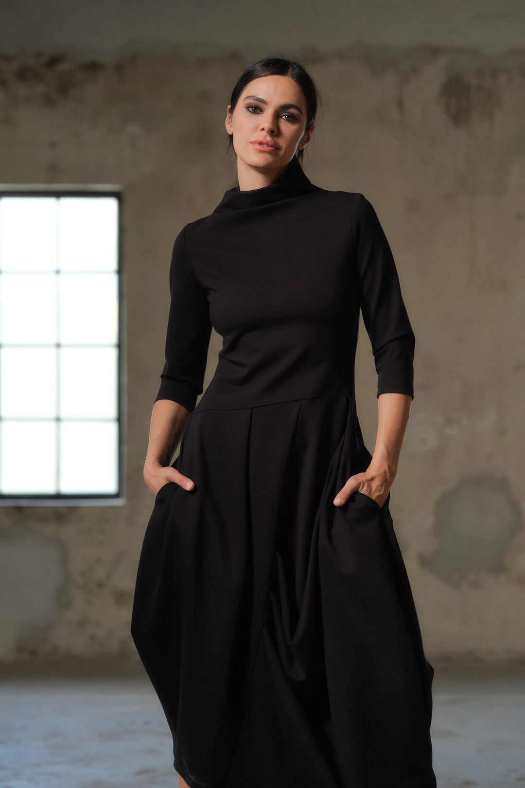 Asymmetrical long black winter avant garde dress