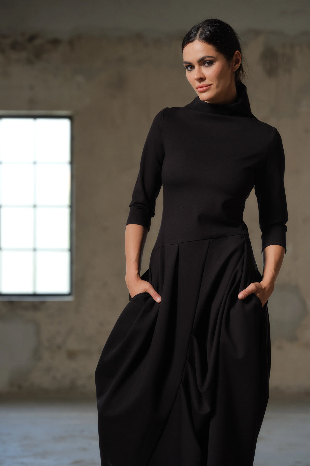 Asymmetrical long black winter avant garde dress