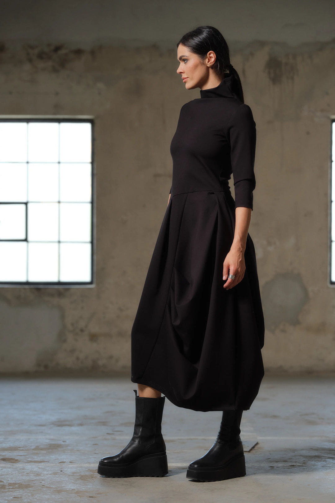 Asymmetrical long black winter avant garde dress