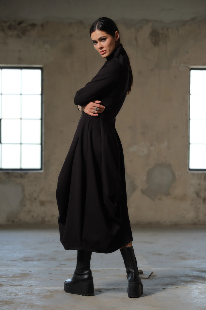 Asymmetrical long black winter avant garde dress