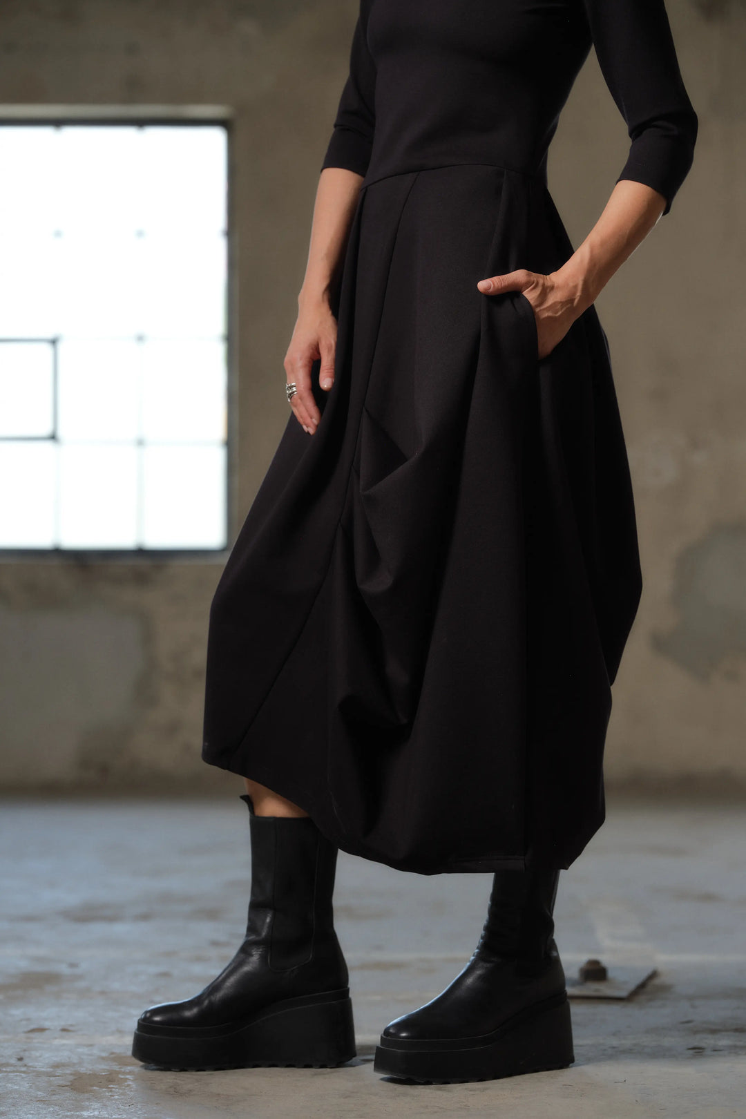 Asymmetrical long black winter avant garde dress