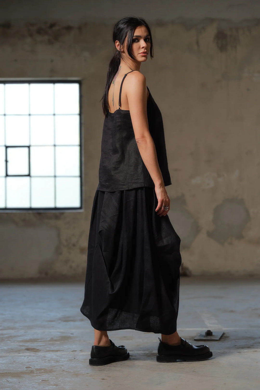 Black Linen Swing Top with Adjustable Straps