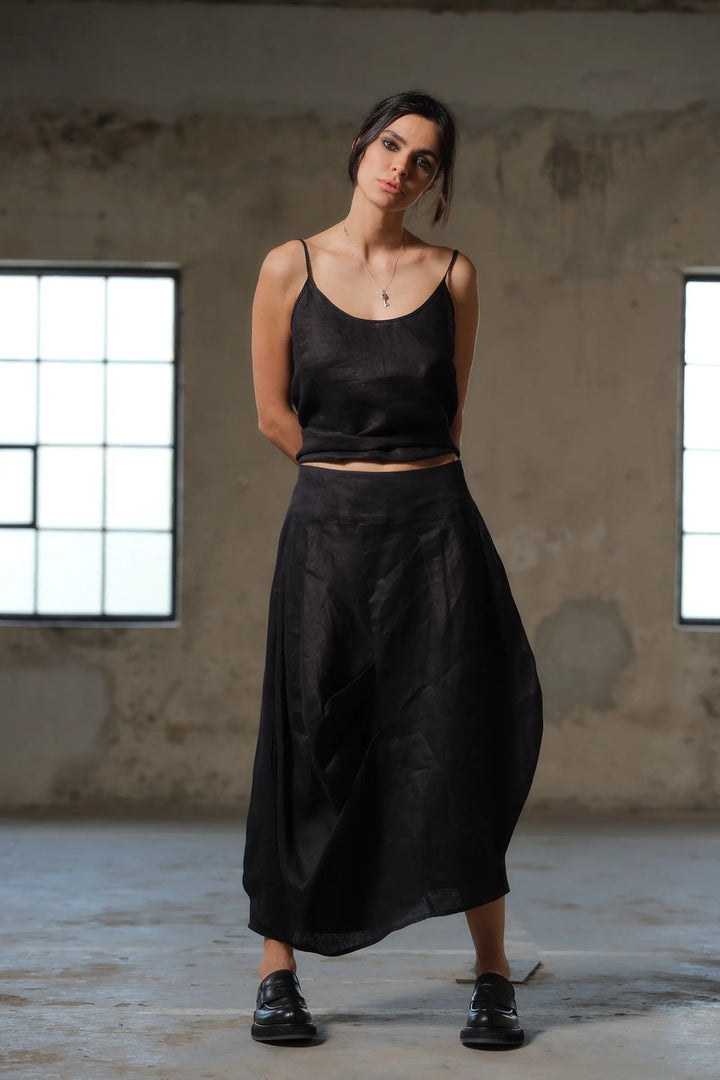 Black Sleeveless Linen Camisole with Delicate Straps