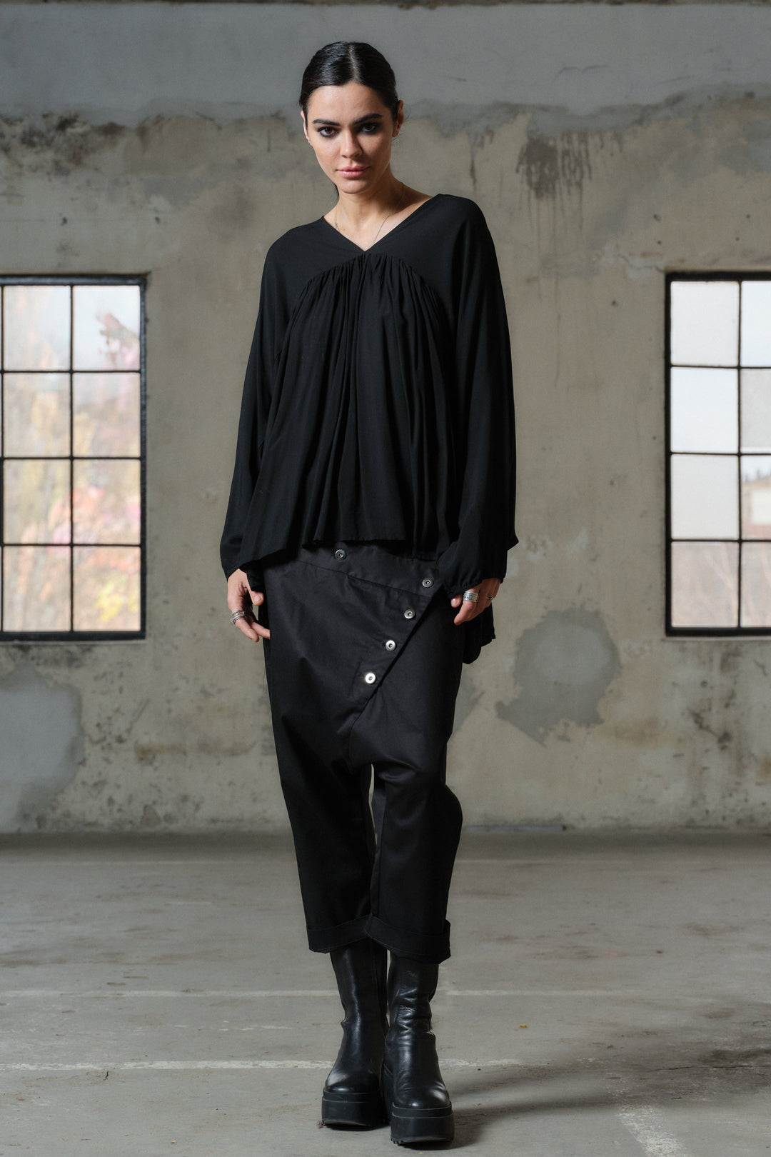 Ethereal viscose blouse with V-neck