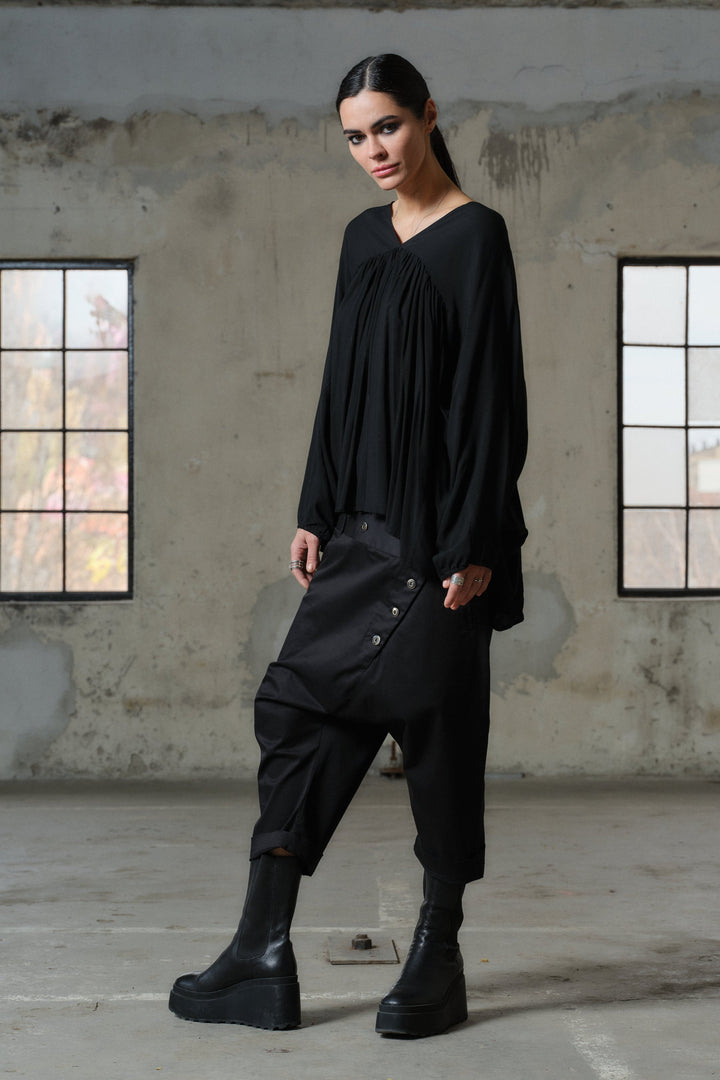 Avant garde double belt cotton baggy pants