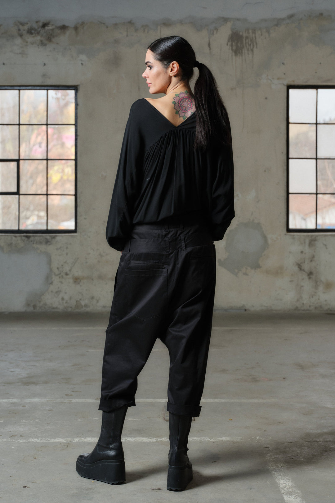 Avant garde double belt cotton baggy pants