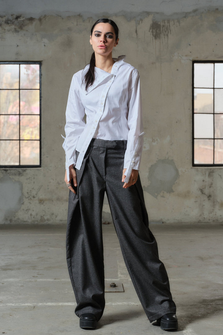 Elegant wide-leg merino wool pants