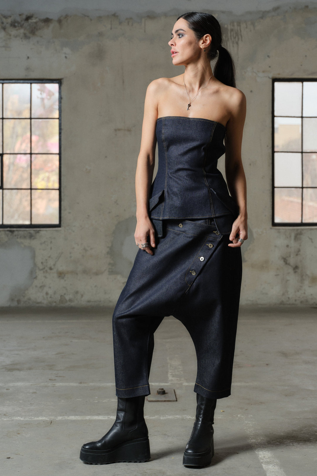 Avant garde denim drop crotch pants