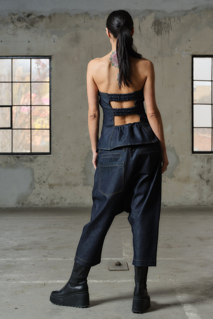 Avant garde denim drop crotch pants