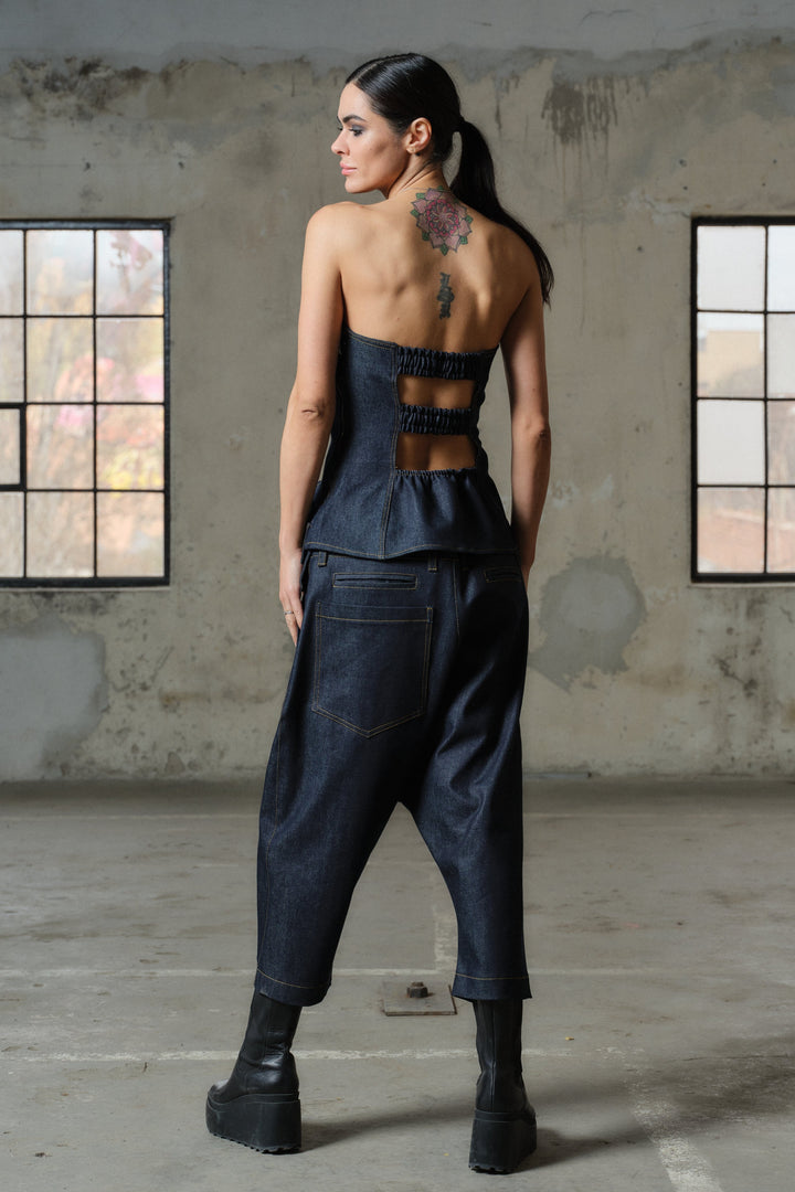 Avant garde denim drop crotch pants