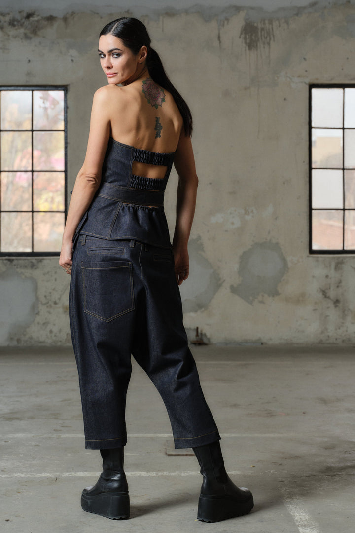 Avant garde denim drop crotch pants