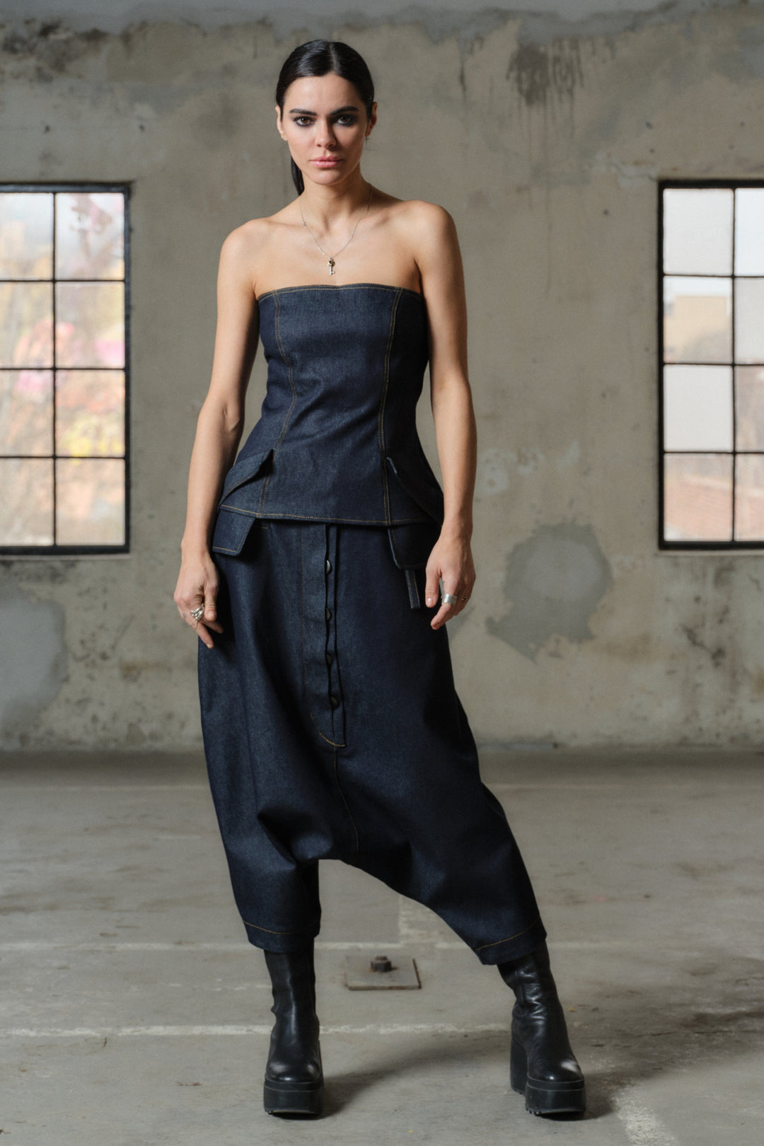 Avant garde denim drop crotch pants