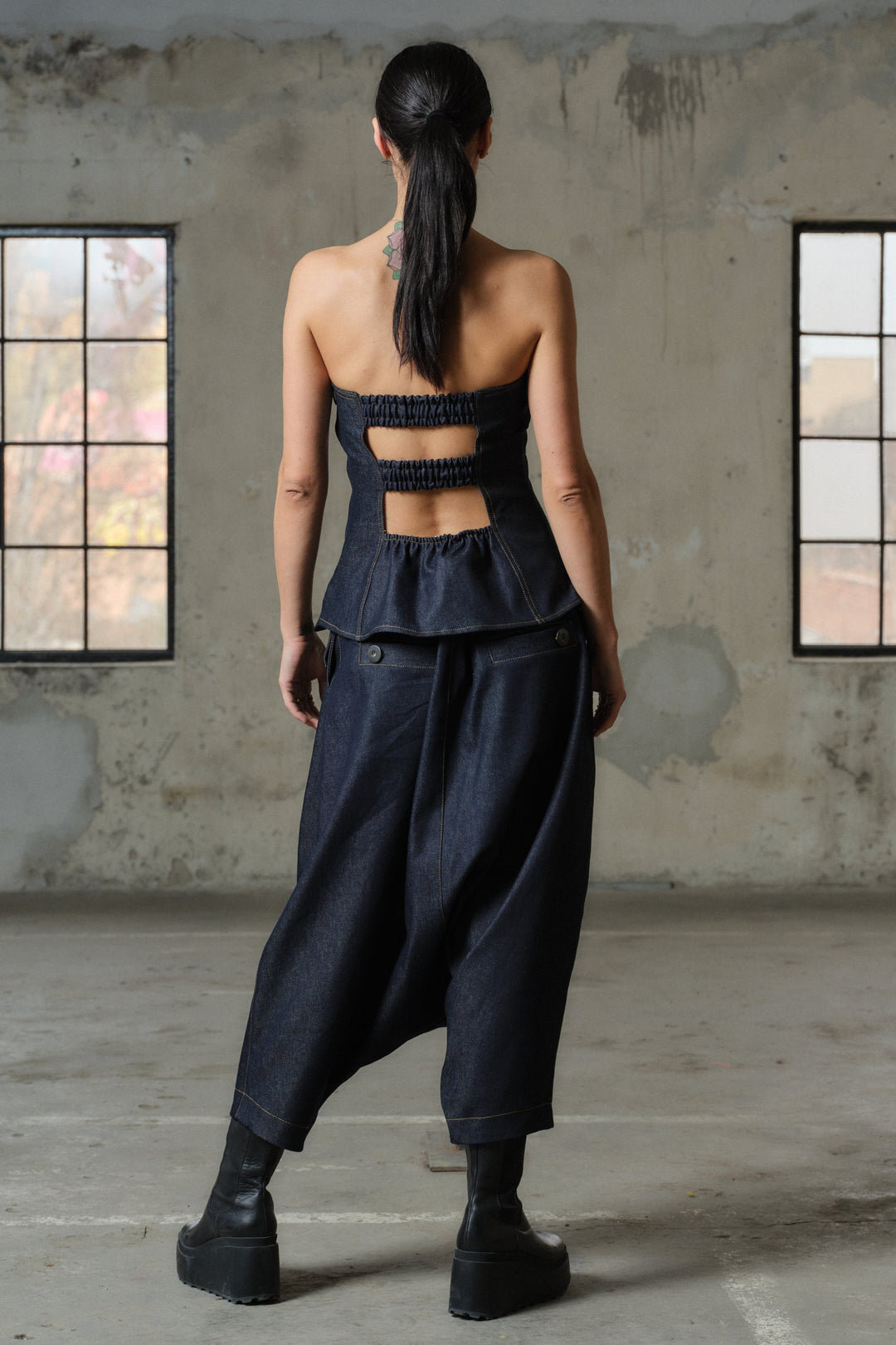 Avant garde denim drop crotch pants