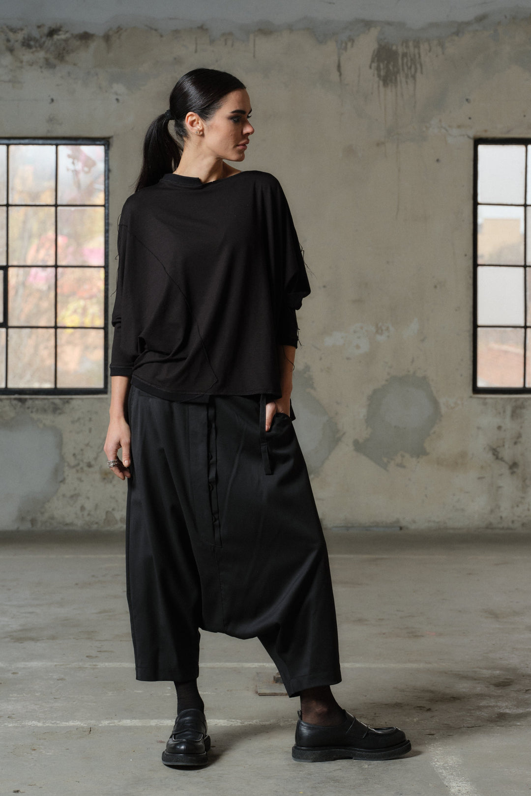 Merino wool drop crotch pants