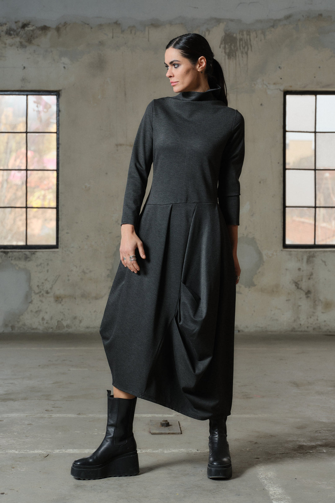 Avant garde asymmetrical midi dress