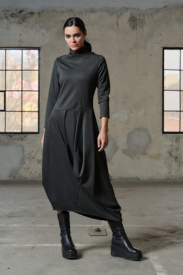 Avant garde asymmetrical midi dress