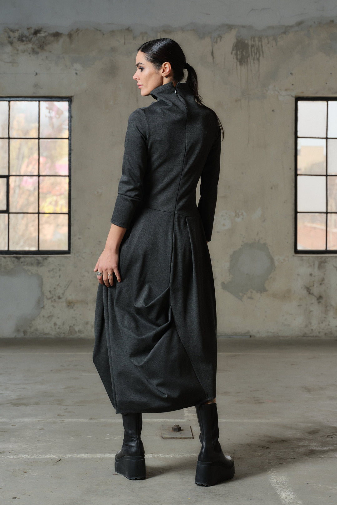 Avant garde asymmetrical midi dress