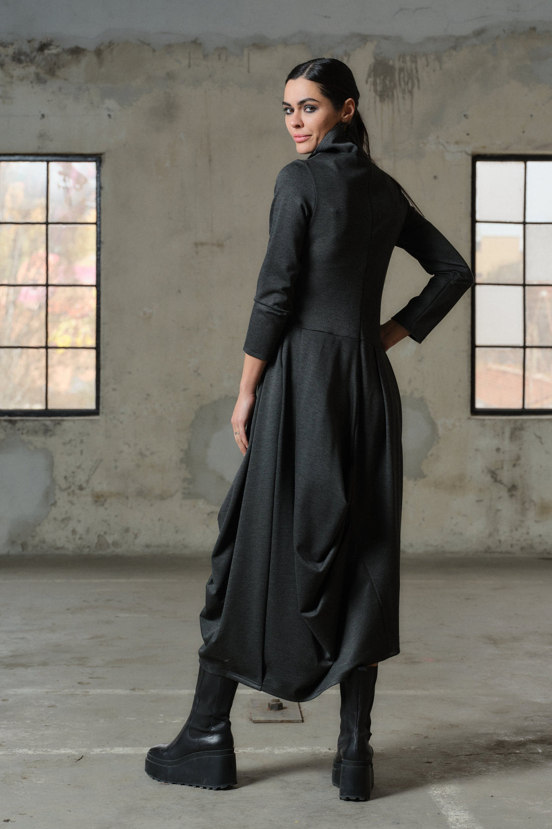 Avant garde asymmetrical midi dress