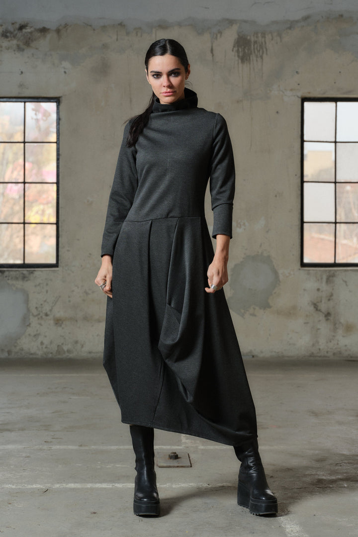 Avant garde asymmetrical midi dress