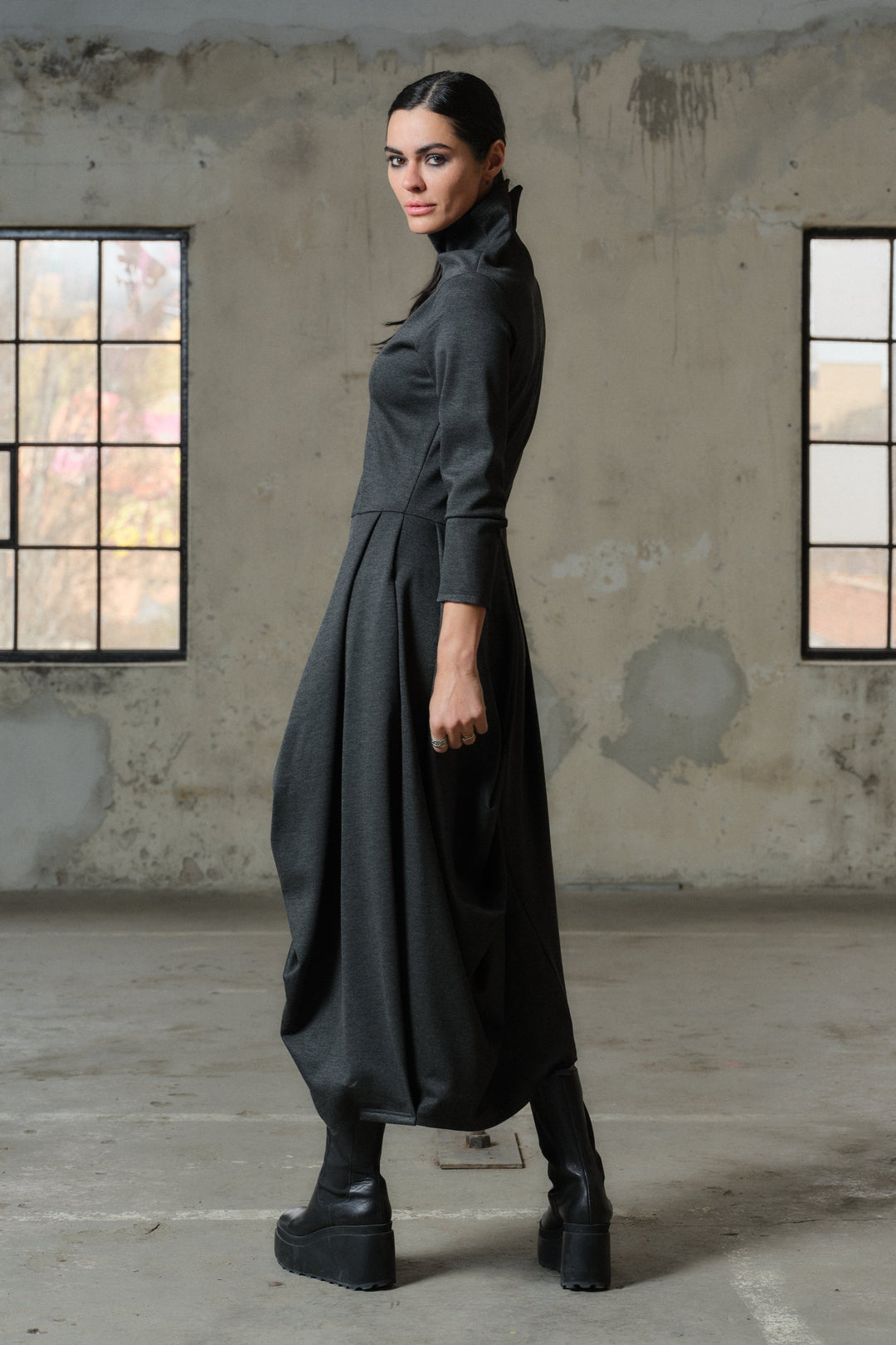 Avant garde asymmetrical midi dress