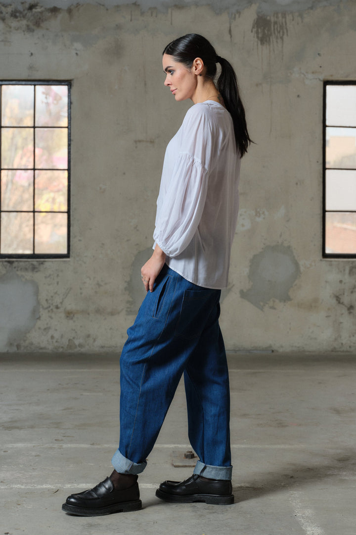 Blue denim drop crotch pants