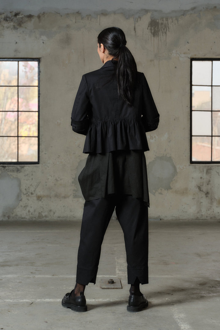 Black cotton peplum blazer