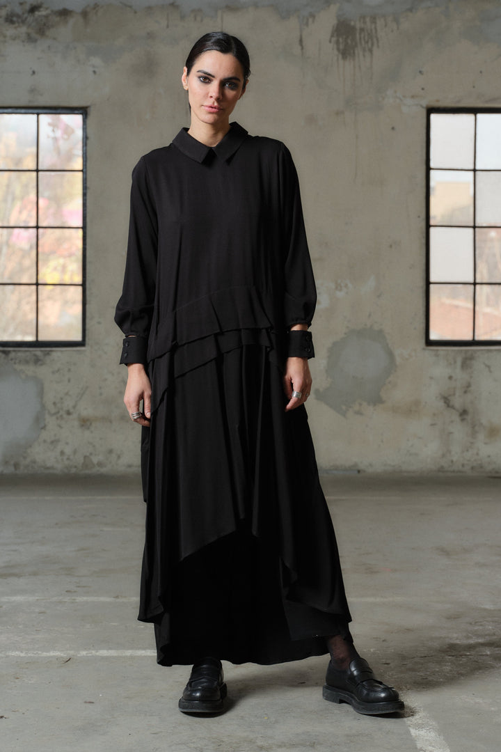 Avant garde asymmetrical long viscose shirt dress