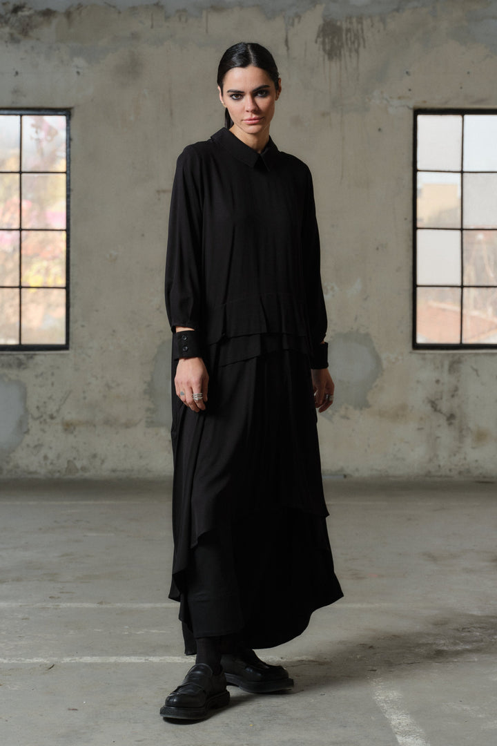 Avant garde asymmetrical long viscose shirt dress