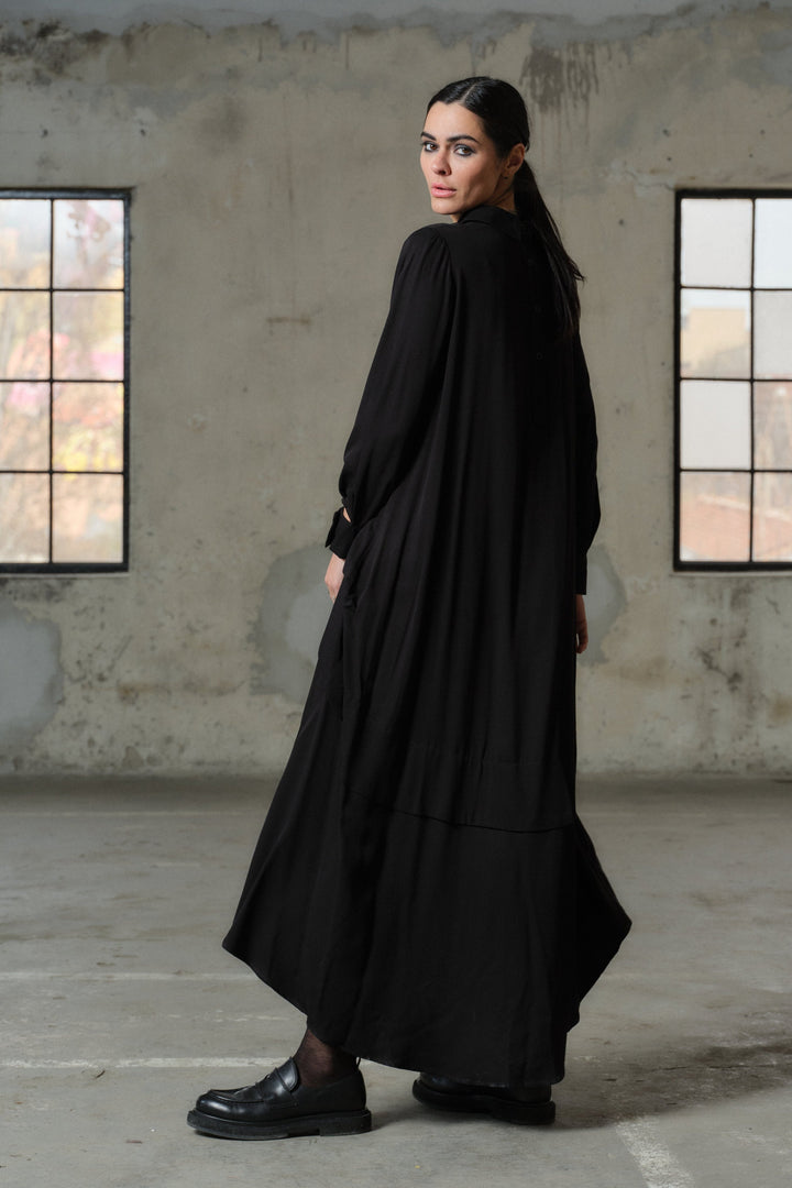 Avant garde asymmetrical long viscose shirt dress