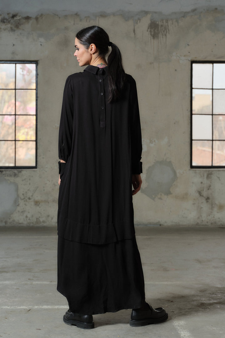 Avant garde asymmetrical long viscose shirt dress