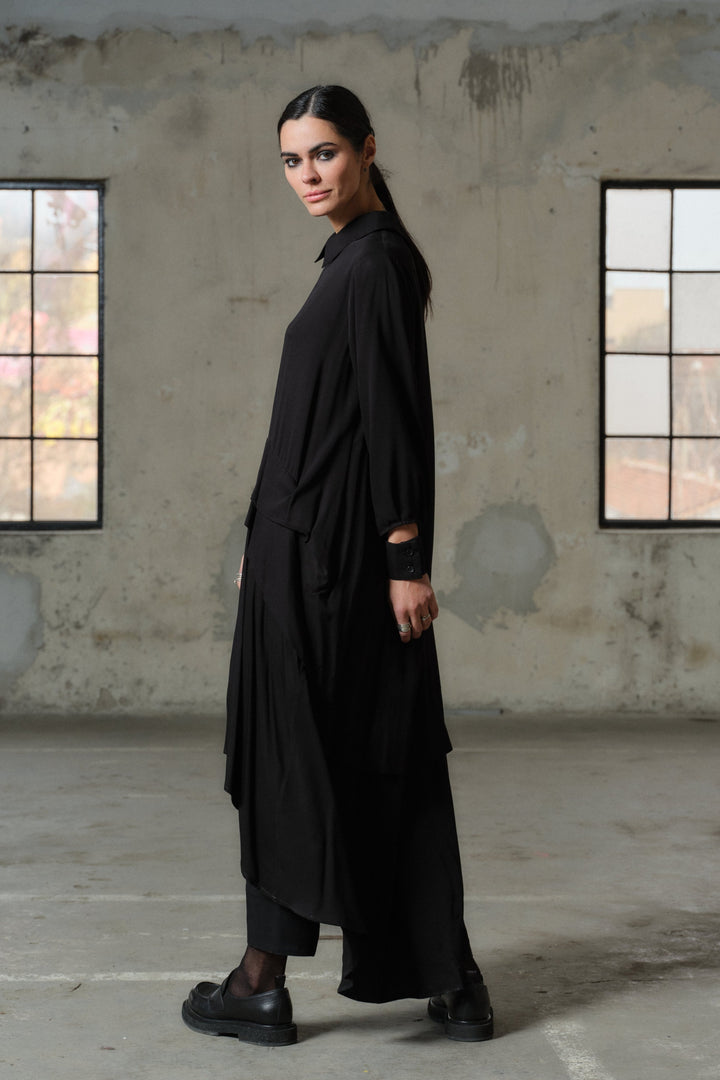 Avant garde asymmetrical long viscose shirt dress