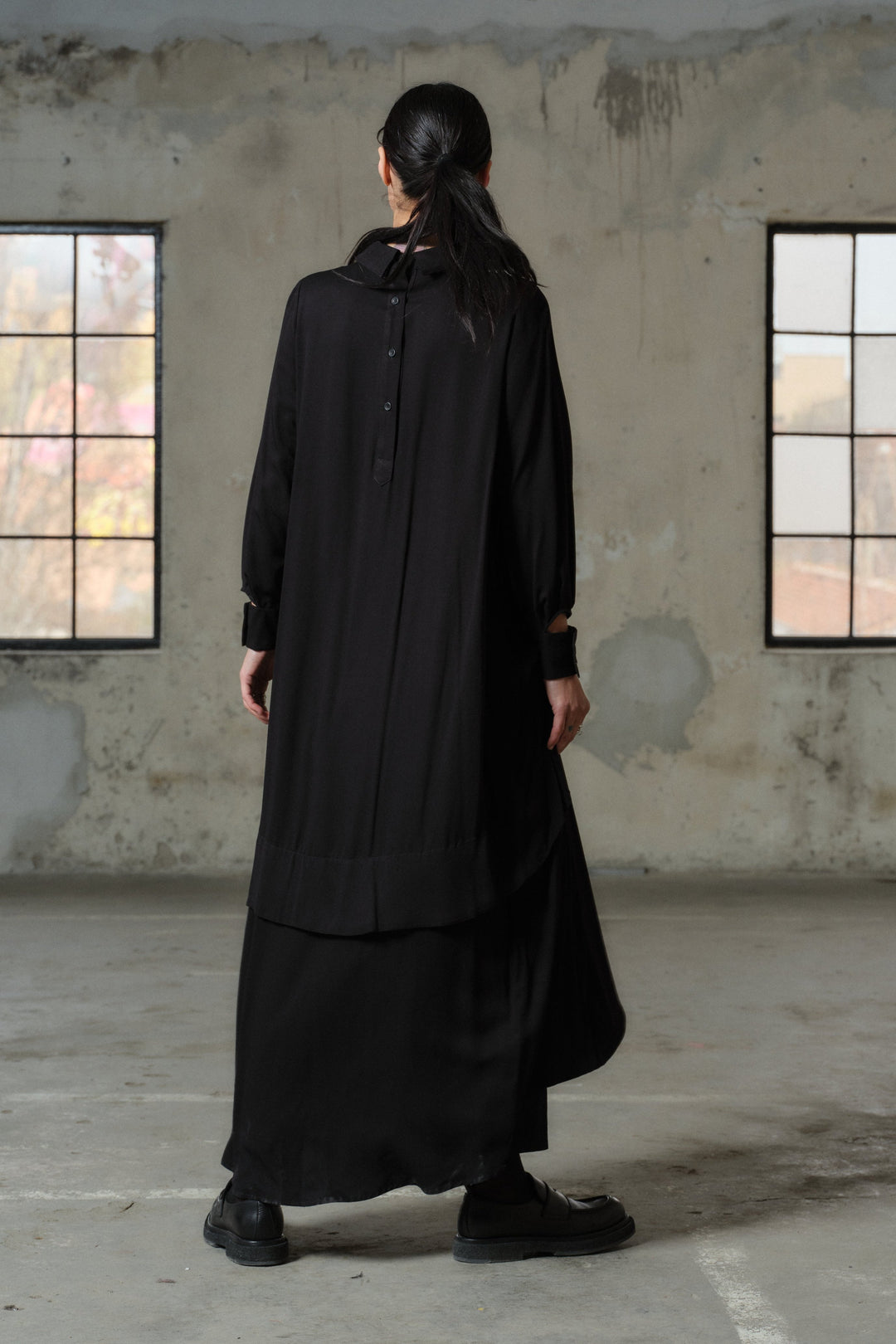 Avant garde asymmetrical long viscose shirt dress