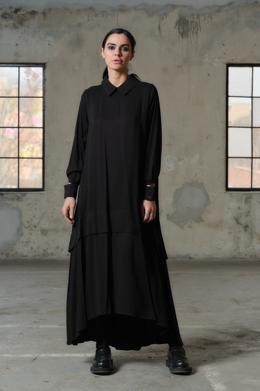 Elegant long black viscose dress