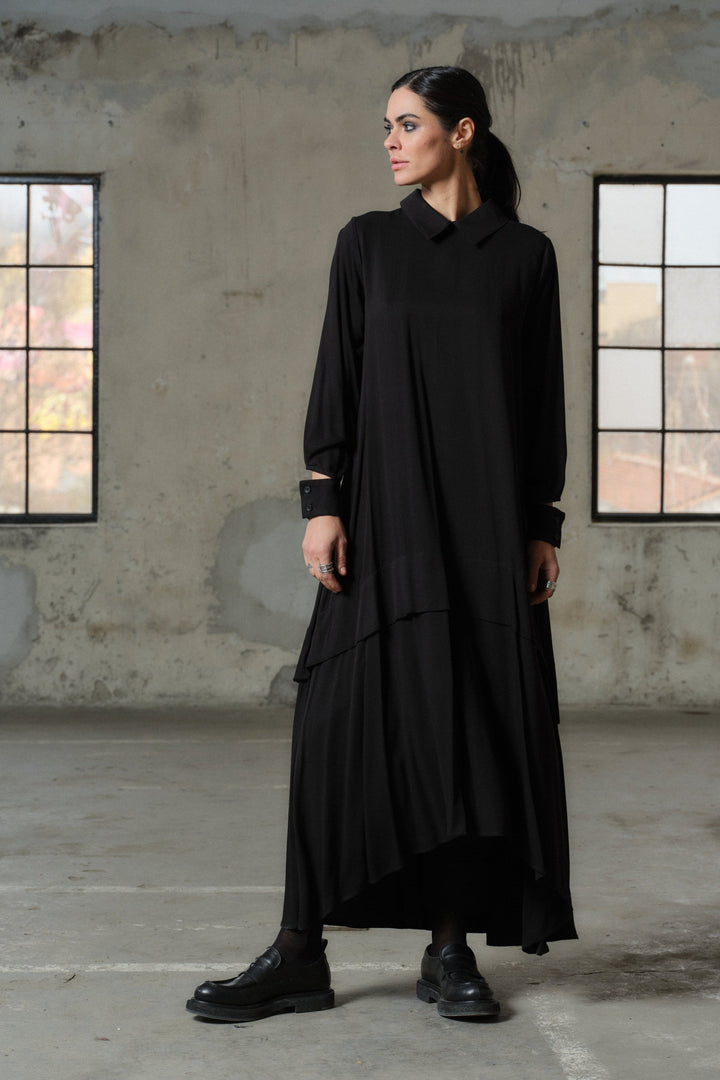 Elegant long black viscose dress